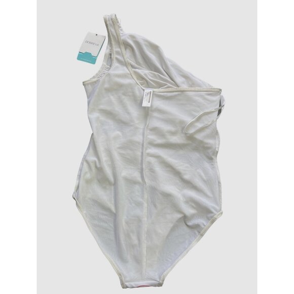 One-Shoulder White Ruched Swimsuit By Doria L - Picture 2 of 4